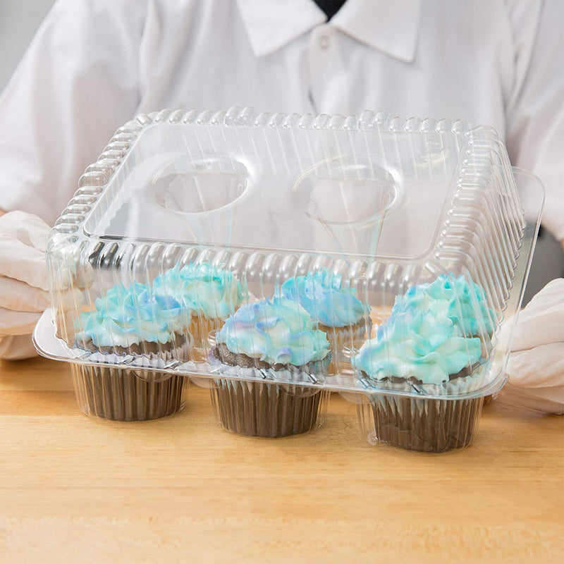 40 Cupcake Containers Plastic Disposable | High Dome Cupcake Boxes 6 Compartment Cupcake Holders Disposable Cupcake Carrier | Half Dozen Cupcake Trays | Durable Cup Cake Muffin Packaging Transporter